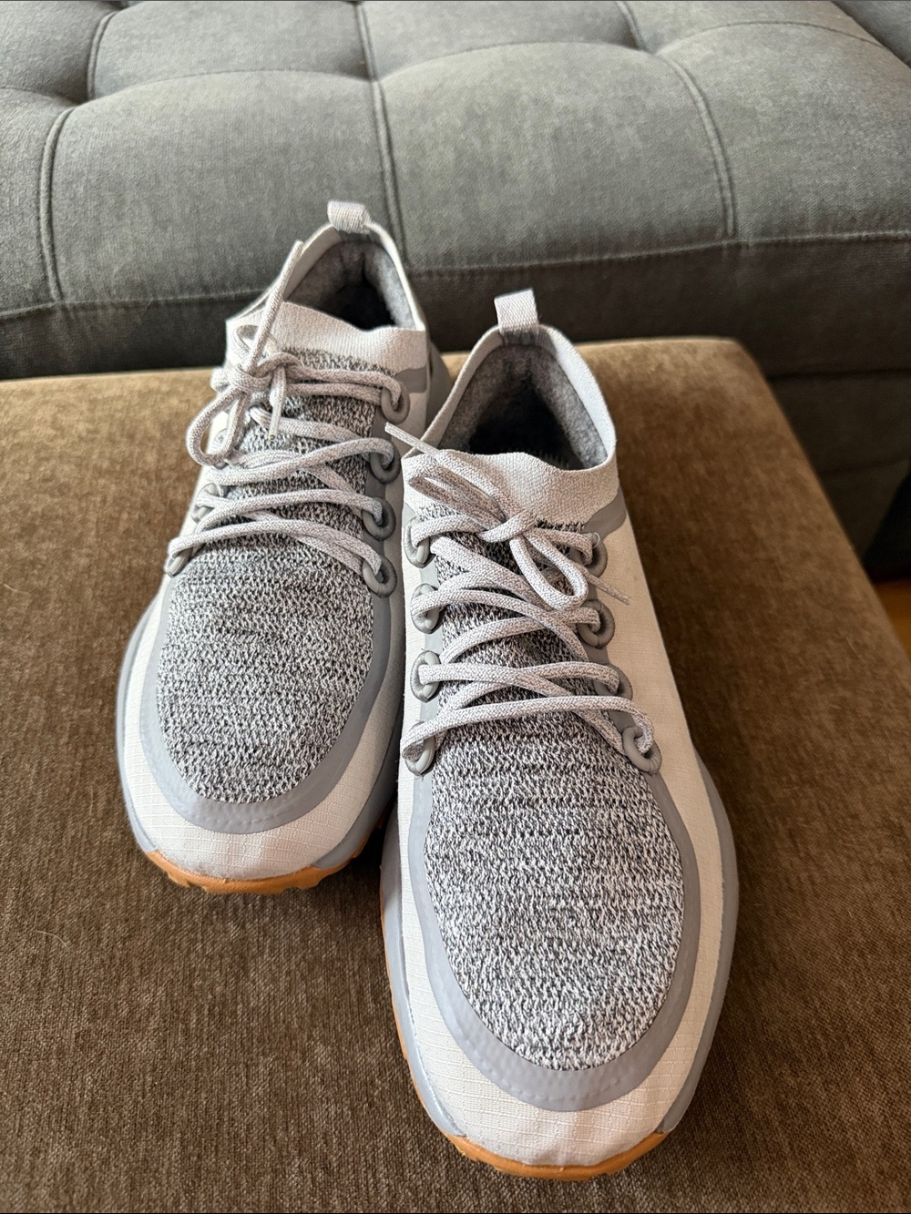 Allbirds Men's Gray Knit Lace-Up Sneakers with Gum Outsole